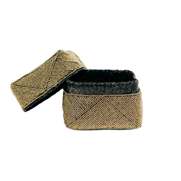 Le Panier à Offrandes Balinais avec Perles - Doré - Lot de 3