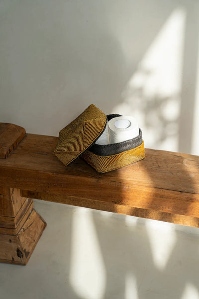 Le Panier à Offrandes Balinais avec Perles - Doré - Lot de 3