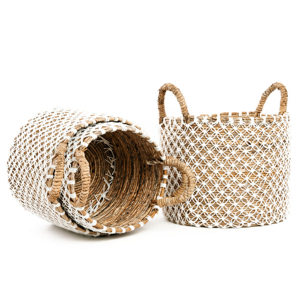 Le Panier Cross Stitched Macramé - Naturel Blanc - M