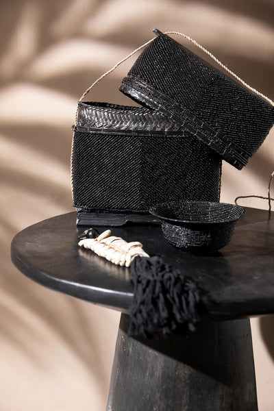 Le porte-clés en arête de poisson en macramé - Noir