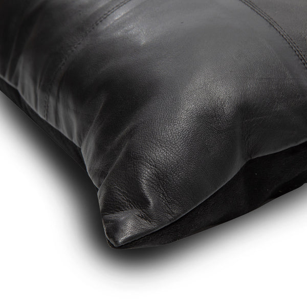 Housse de Coussin Six Panneaux en Cuir - Noir - 30x50