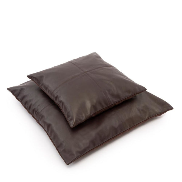 Housse de Coussin en Cuir à Quatre Panneaux - Chocolat - 60x60