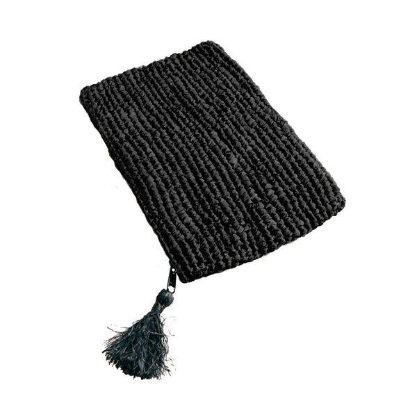 La pochette zippée en raphia - Noir - L