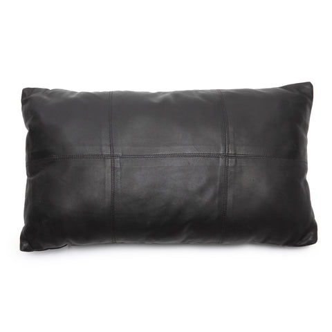 Housse de Coussin Six Panneaux en Cuir - Noir - 30x50