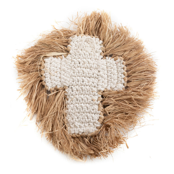 La croix en coquille de raphia - Blanc naturel - L